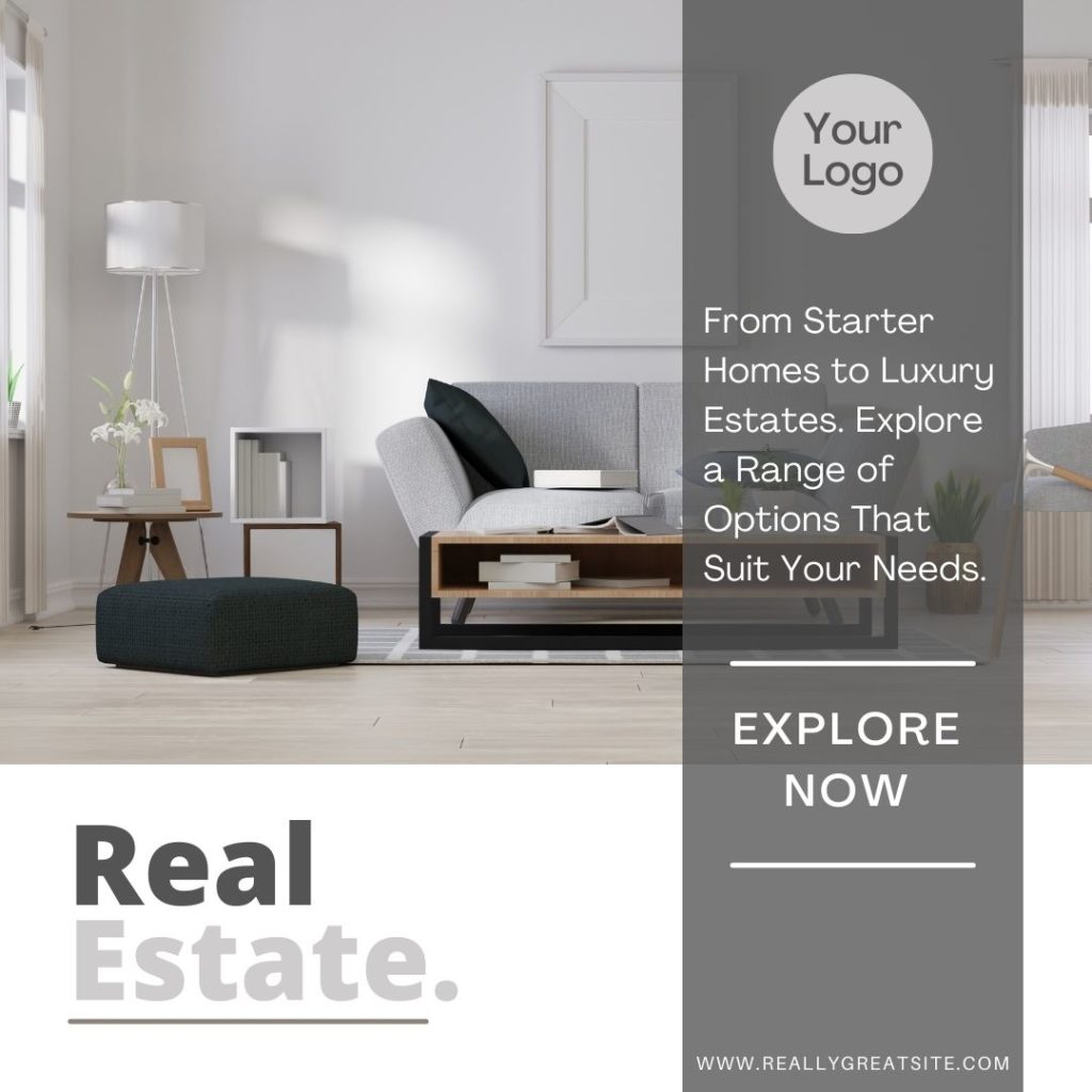 living room, sofa, lamp. Text "real estate"