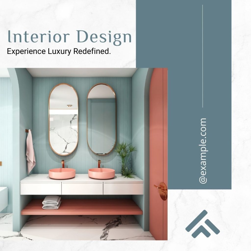 interior design poster with bathroom. text expirience luxory redefined